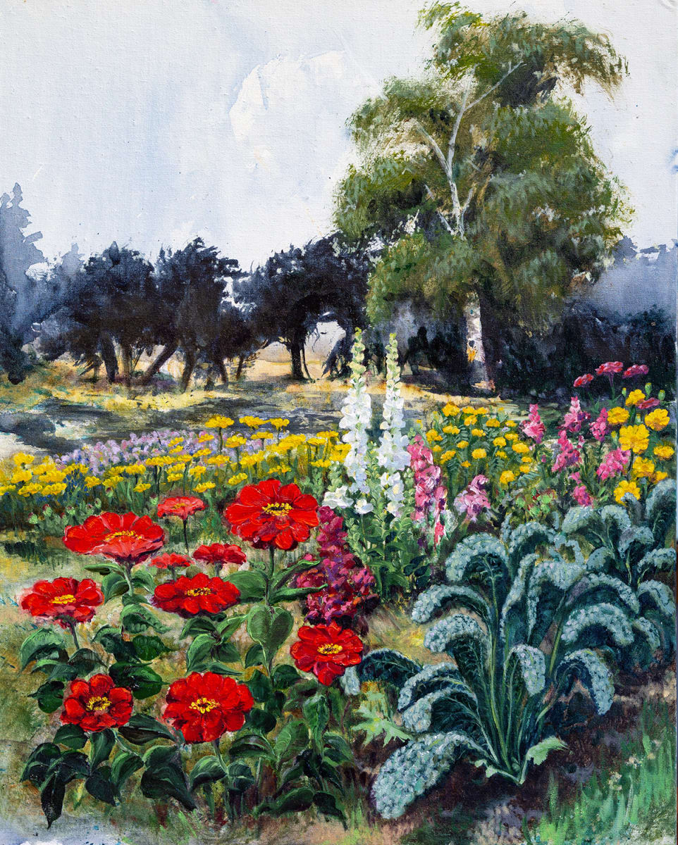 Flowers and Blue Trees 