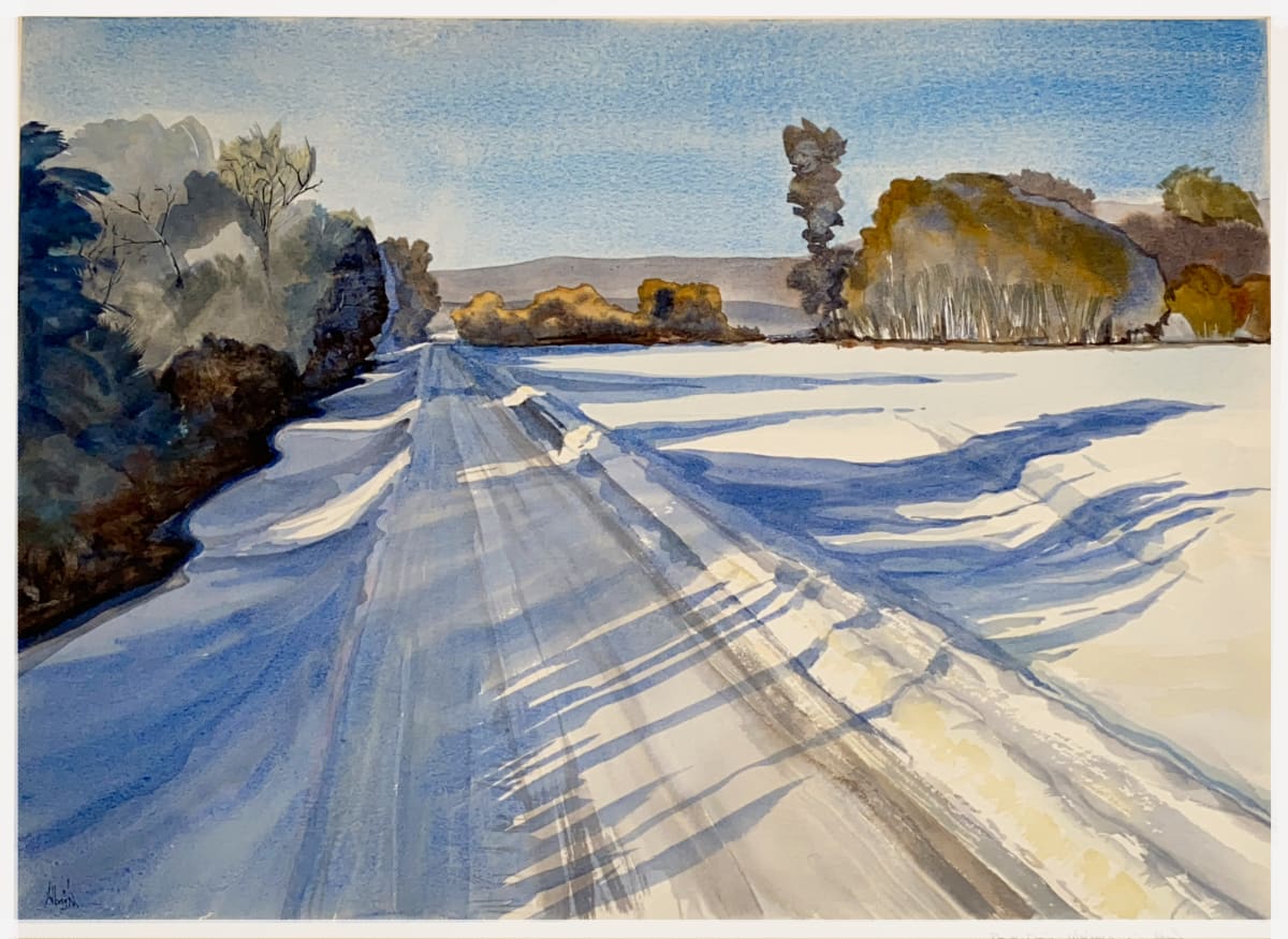 Plow the Drive by Sam Albright  Image: Watercolor - Later afternoon looking north out our drive.