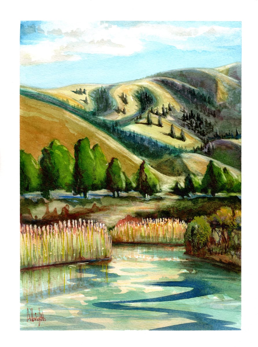 Manastash Ridge and Pond by Sam Albright  Image: Manastash Ridge and Pond - watercolor - 12 x 9