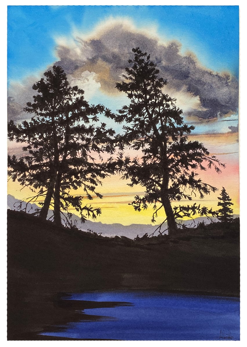 Western Evening by Sam Albright  Image: Western Evening - watercolor - image 13 x 19