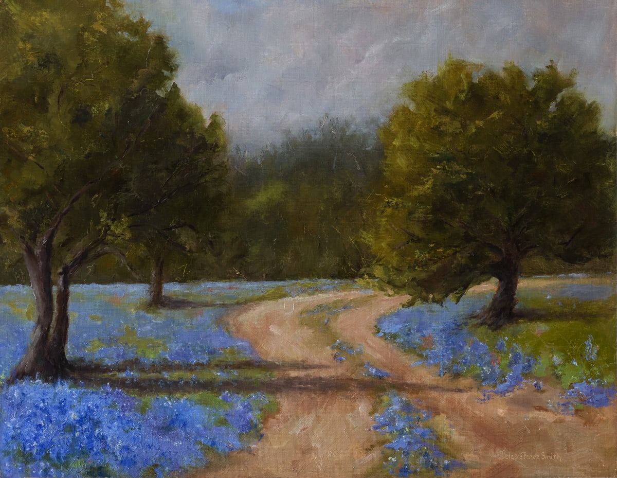 Ranch Road Bluebonnets by Celeste Perez Smith Fine Art  Image: Inspired by a drive along country roads in Marble Falls, Texas during peak bluebonnet season, mid March-early April.