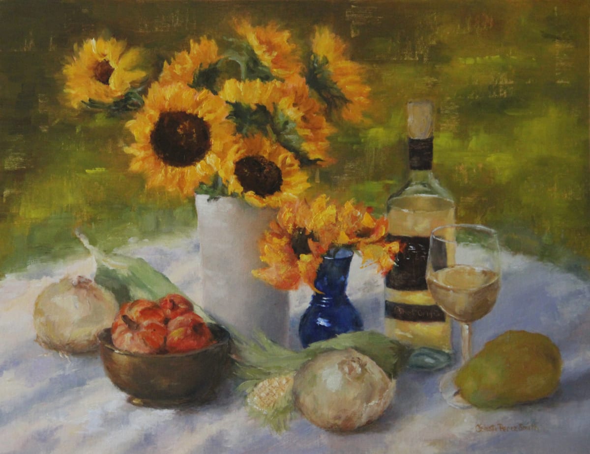 The Garden Table by Celeste Perez Smith Fine Art  Image: Price includes custom frame by Masterworks Frames