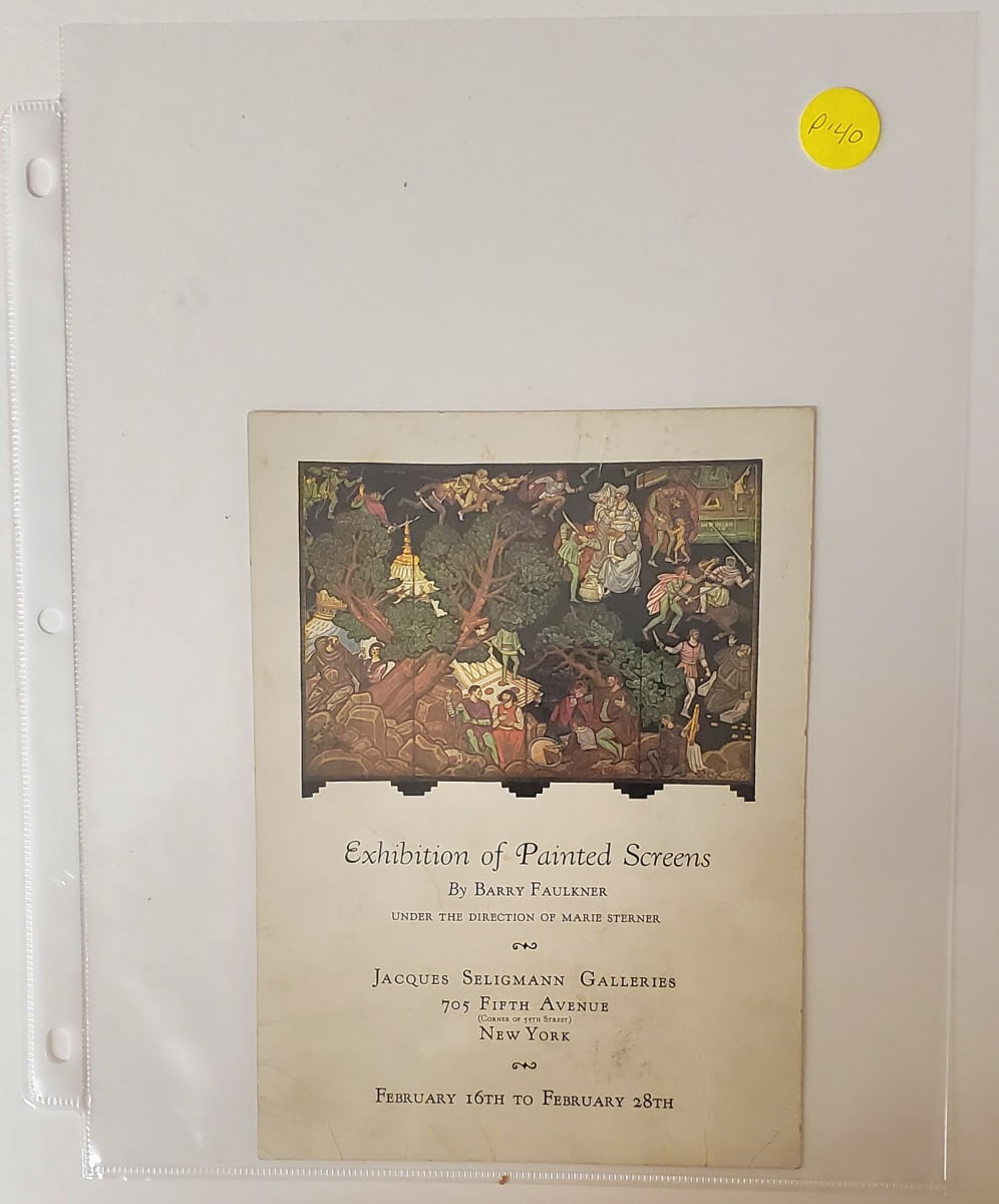 P. 40 Announcement of "Exhibition of Painted Screens" date 2/16 to 2/28 by Barry Faulkner 