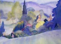 The Blue Hills by Lou Jordan  Image: The Blue Hills - painted on the trip with Am Artist Magazine to the Gardens of England 2002