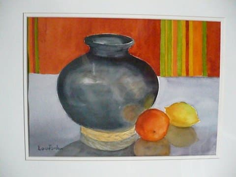 Black Indian Vase with Orange by Lou Jordan  Image: From Martha's Still-life class