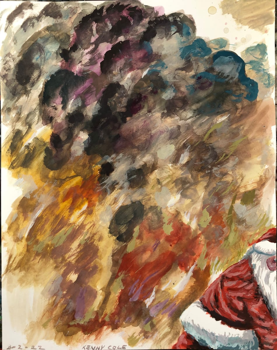 “Christmas Catastrophe” by Kenny Cole  Image: Santa fleeing an explosion.
