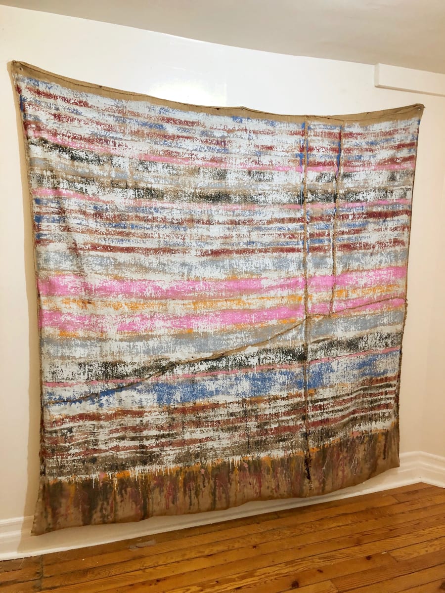 Inside-Out Burlap Bag Painting (white) by Howard Schwartzberg 
