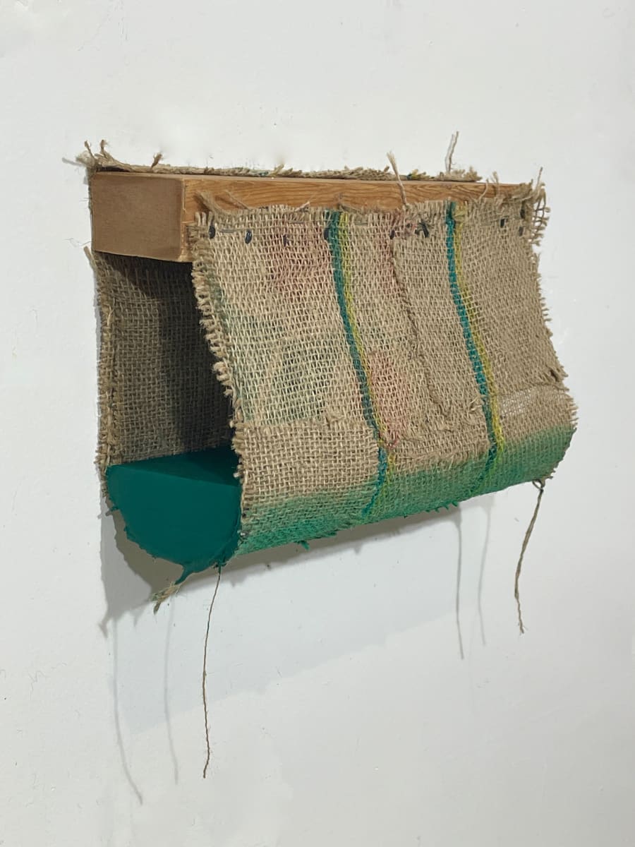 Suspended Painting (green, with two sewn vertical stripes) by Howard Schwartzberg 