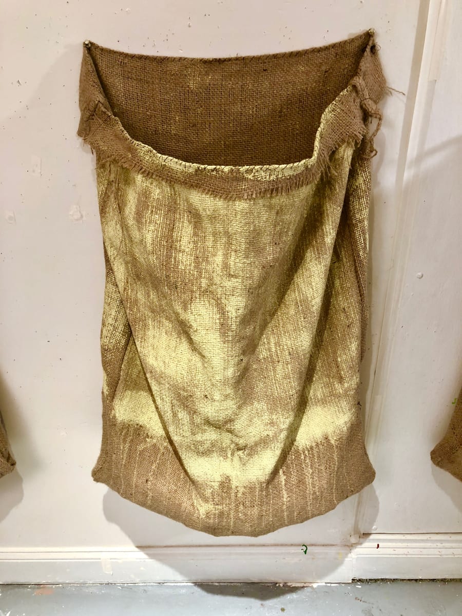 Inside-Out Burlap Bag Painting (yellow monochrome) by Howard Schwartzberg 