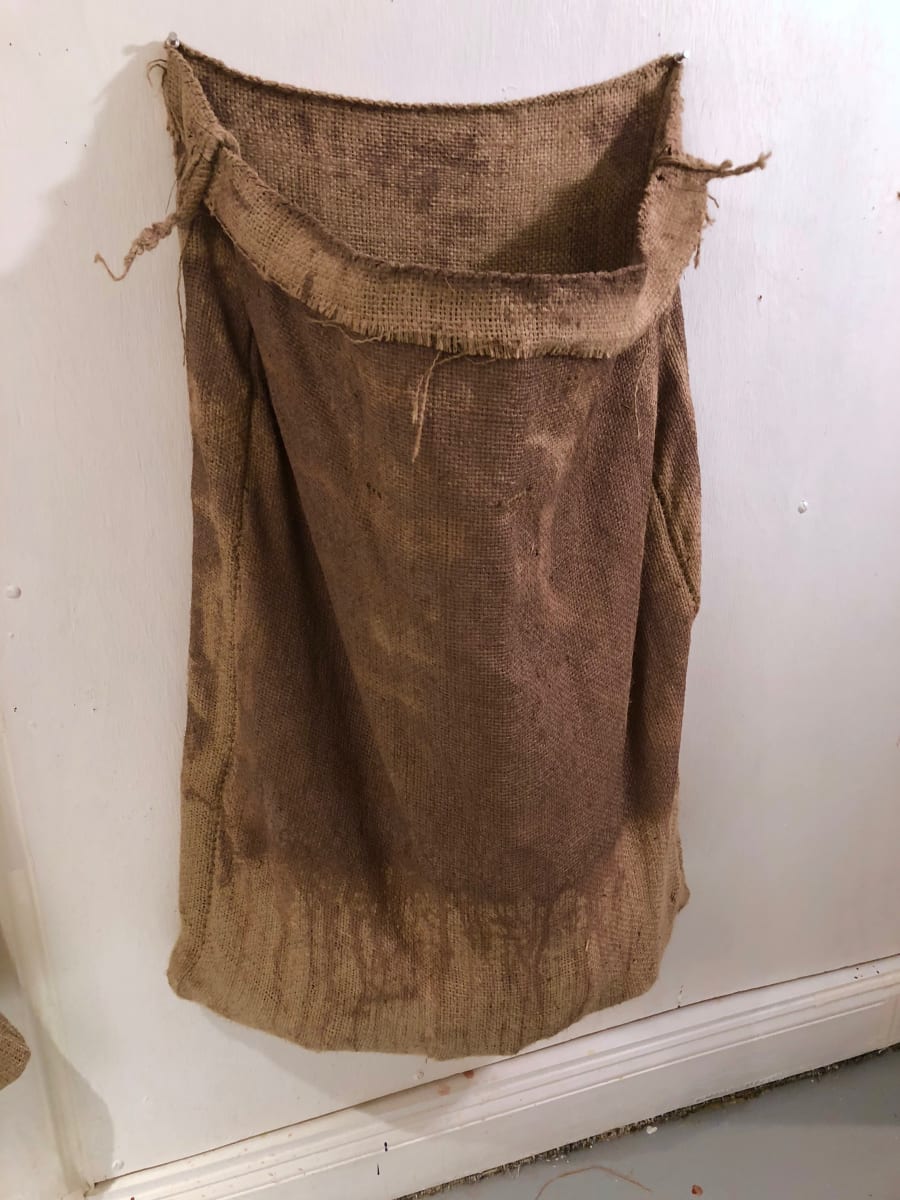 Inside-Out Burlap Bag Painting (mauve monochrome) by Howard Schwartzberg 