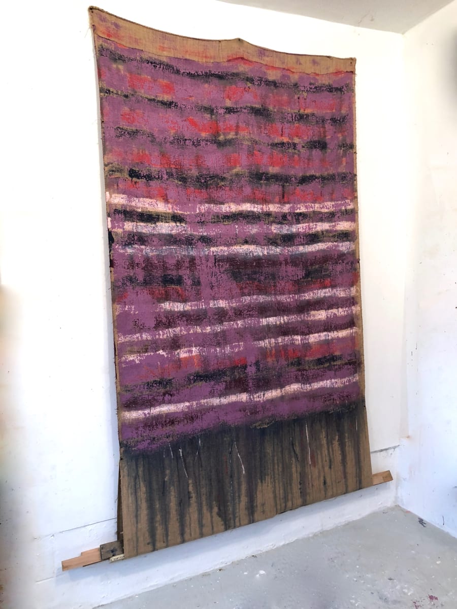 Inside-Out Burlap Bag Painting (purple) by Howard Schwartzberg 