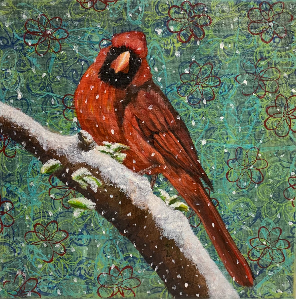First Snow by Lorelle Carr  Image: First Snow, 8" x 8" x 1", Acrylic on Canvas