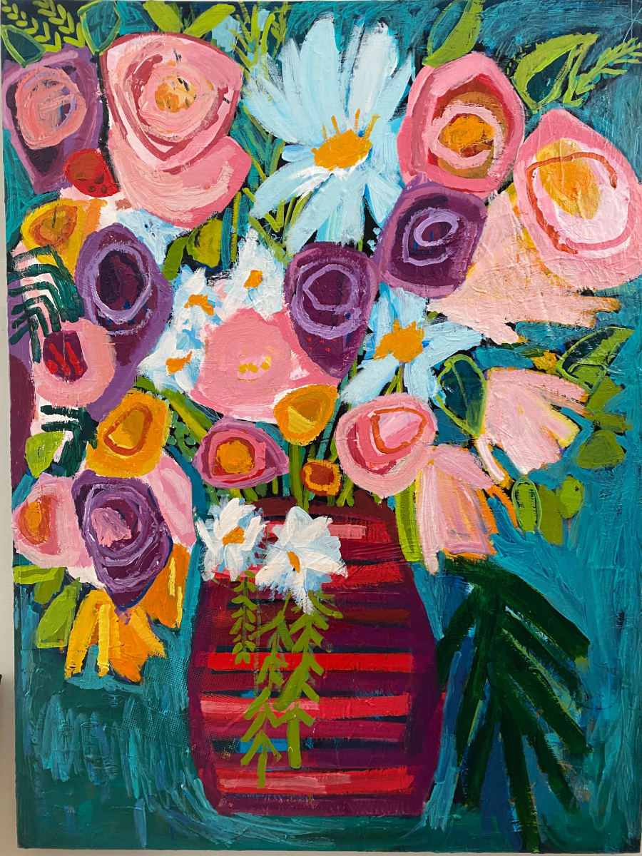 Red Vase In Bloom by Sheryl Siddiqui Art 