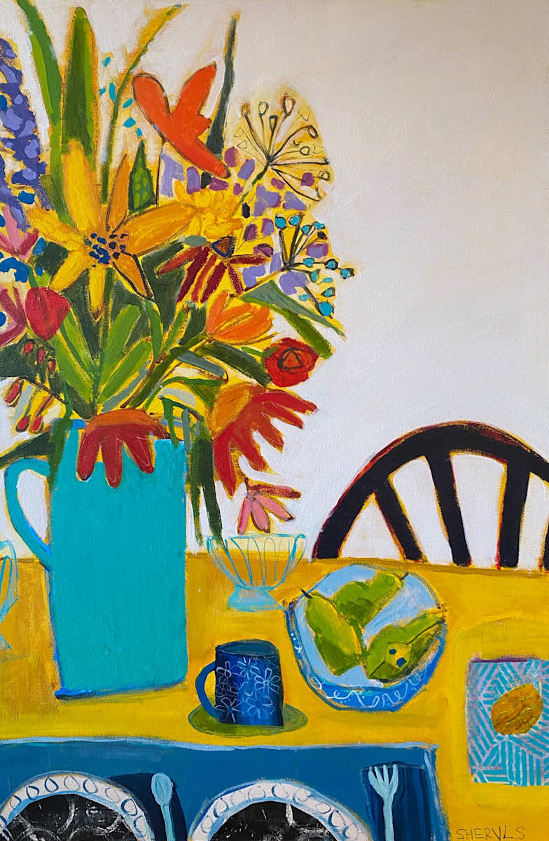 Pears With Floral and Chair by Sheryl Siddiqui Art 