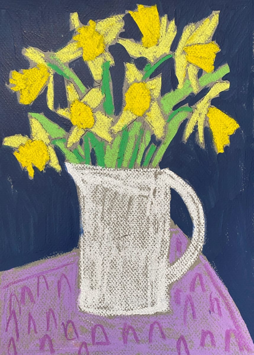Daffodils in a White Vase by Sheryl Siddiqui Art, Image 2.