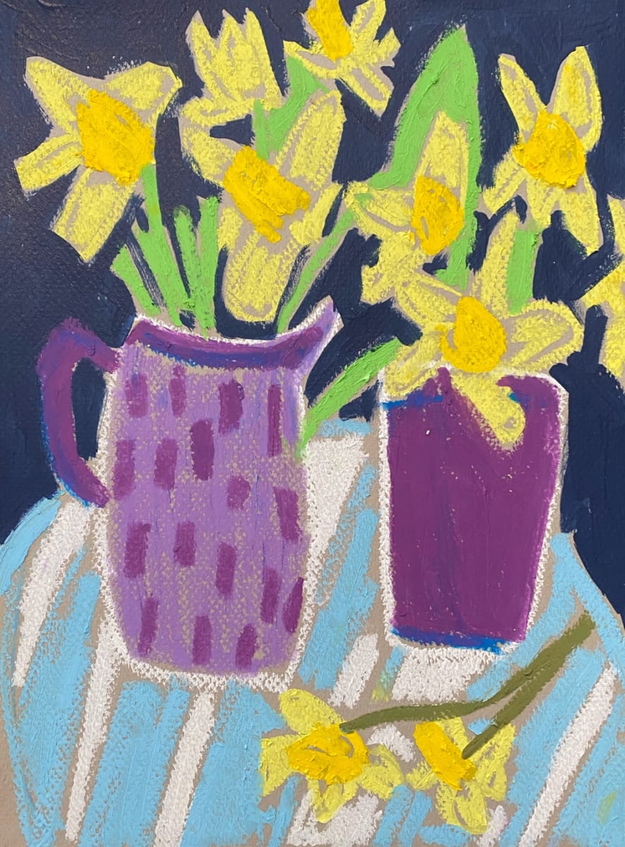 Daffodils in Purple Vases by Sheryl Siddiqui Art 