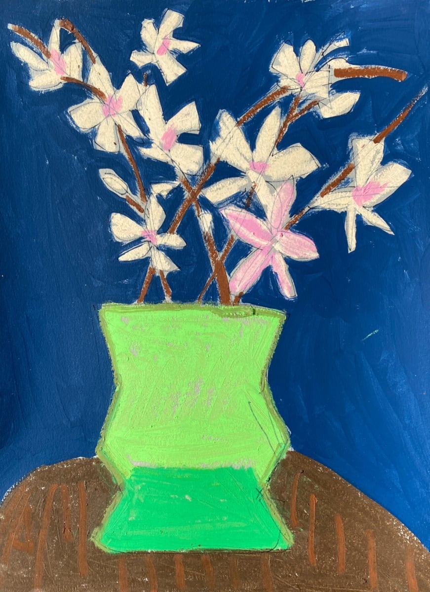 Spring Branches with Green Vase by Sheryl Siddiqui Art 