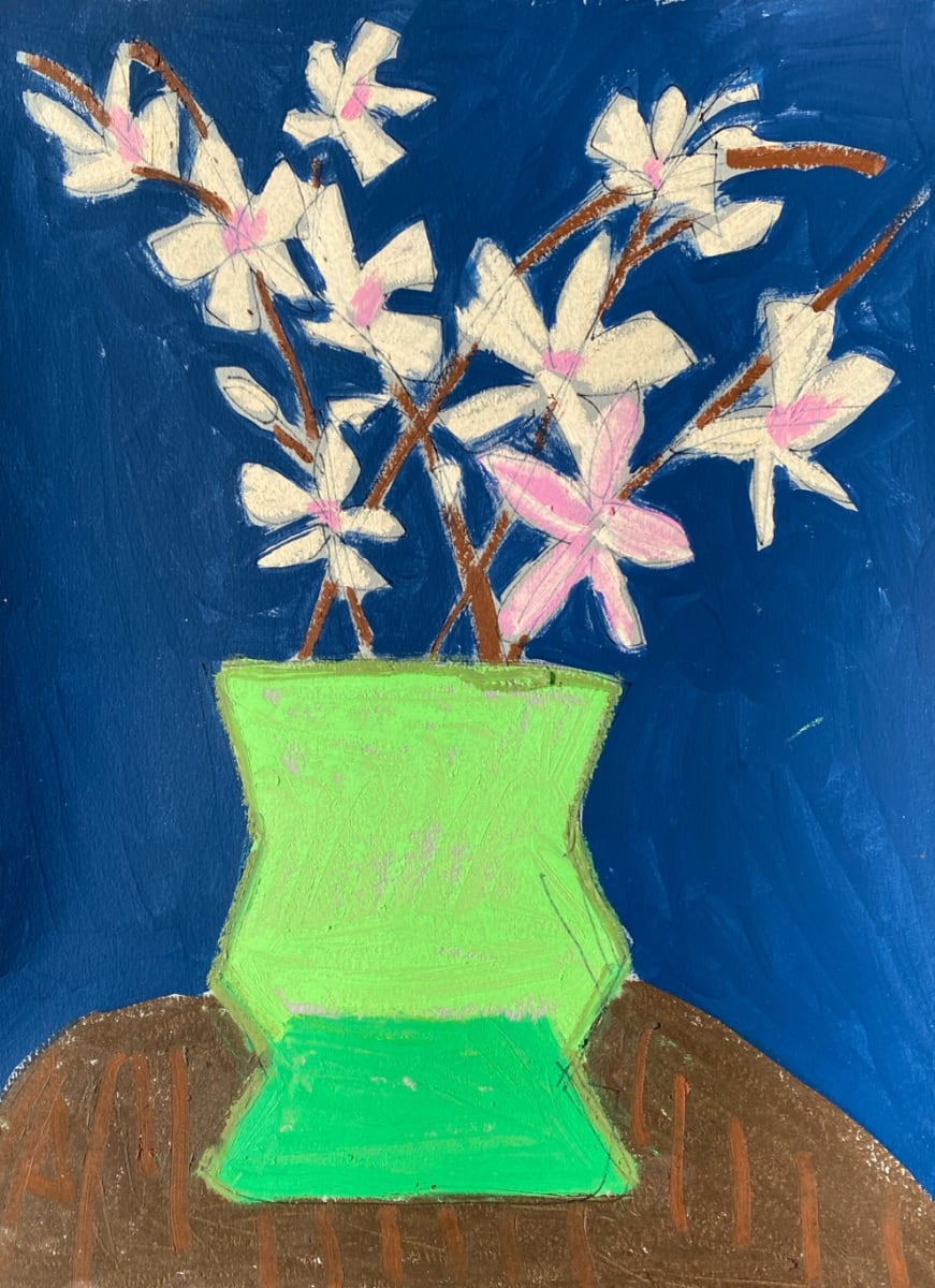 Spring Branches with Green Vase by Sheryl Siddiqui Art 