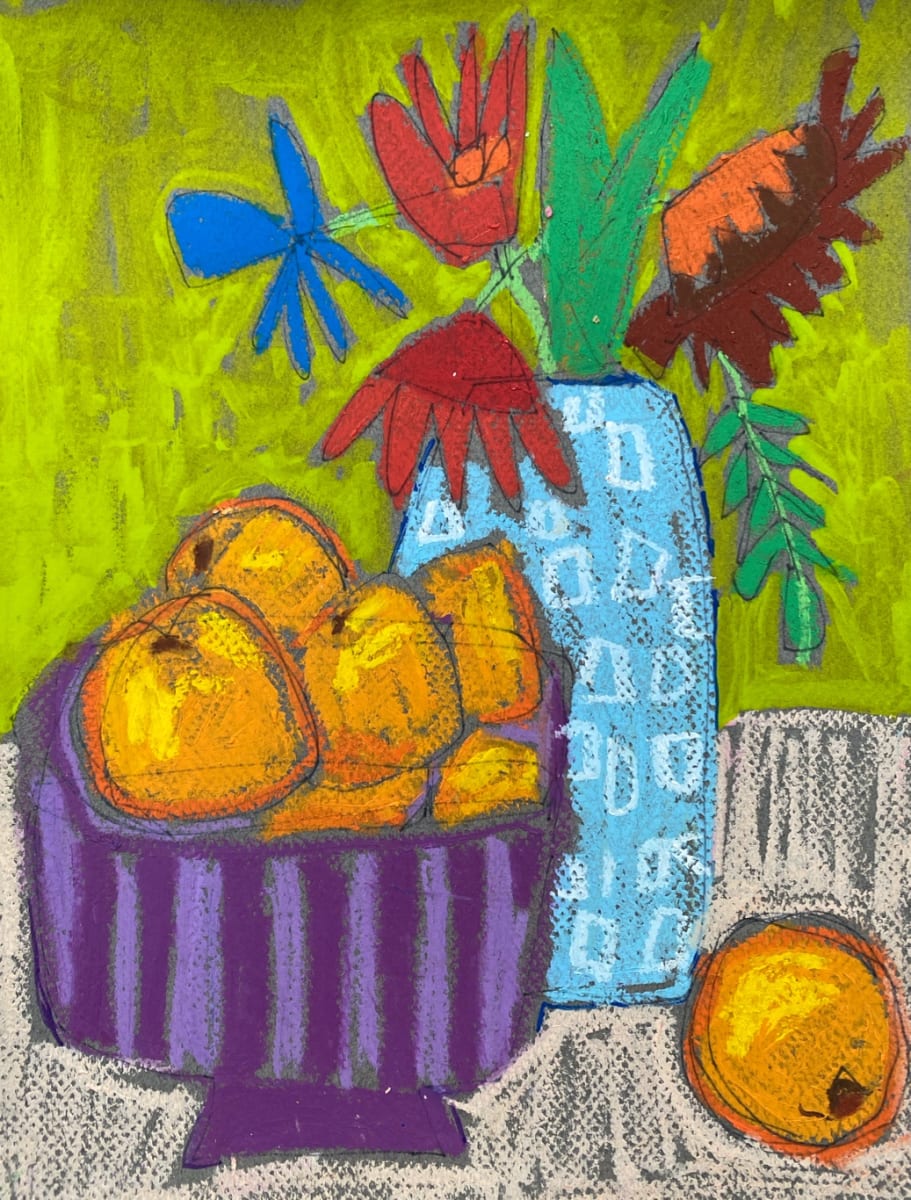 Clementines in a purple bowl by Sheryl Siddiqui Art 