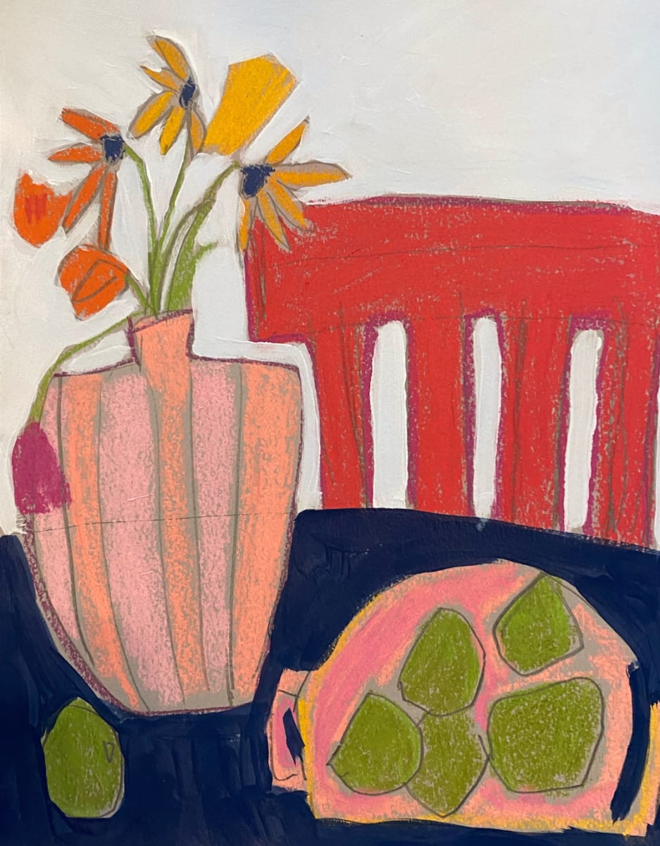 Red Chair with Limes by Sheryl Siddiqui Art 