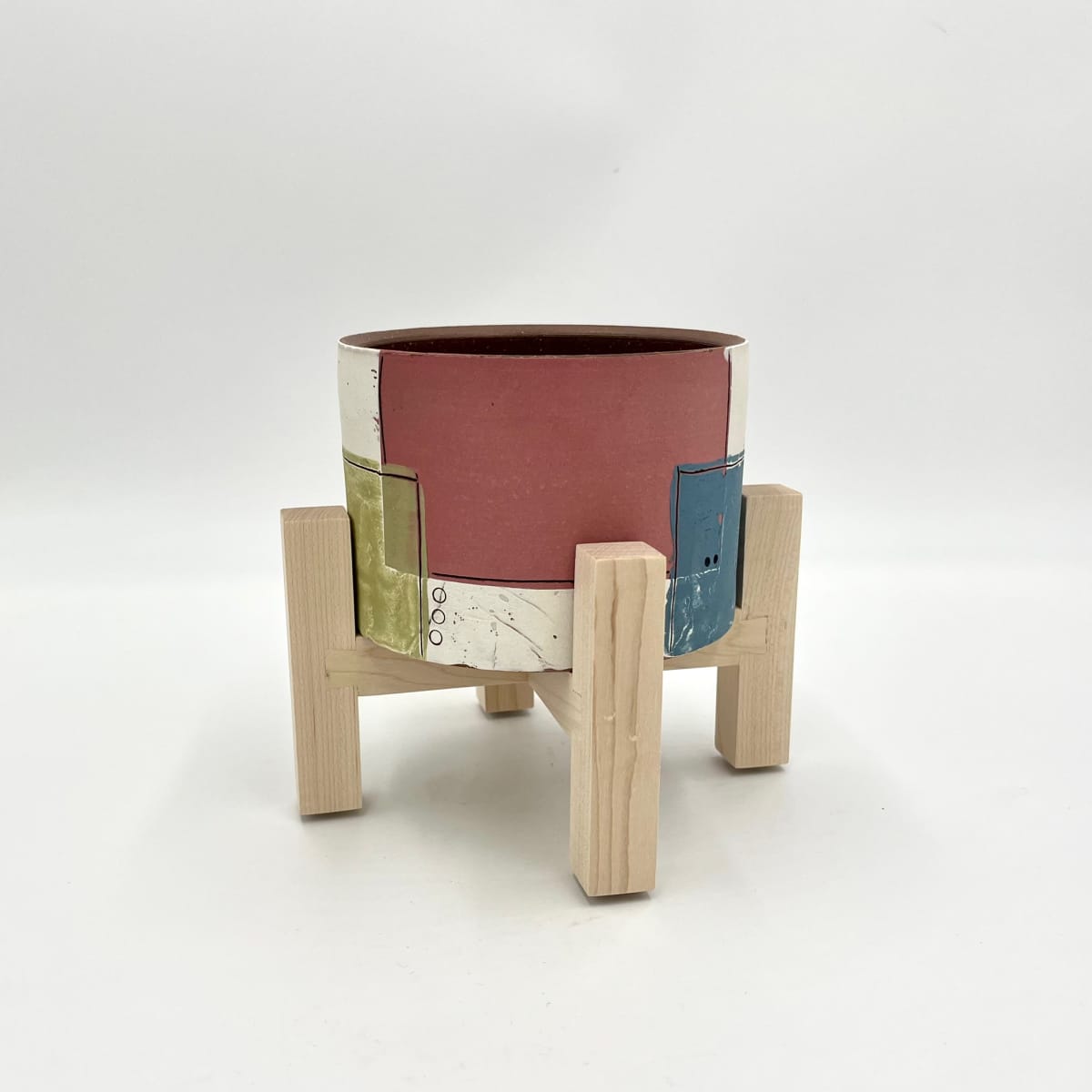 Planter with Wood Stand by Anna Szafranski 