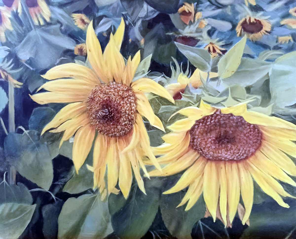 Sunflowers and a Bee by David Andres 