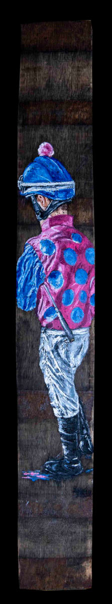 Pink and Blue Polka Dot Jockey on Barrelstave by Kim Perry 