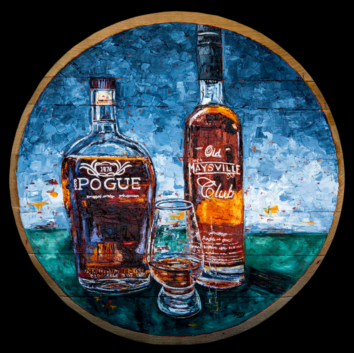 Old Pogue & Old Maysville Original Barrelhead Painting by Kim Perry 