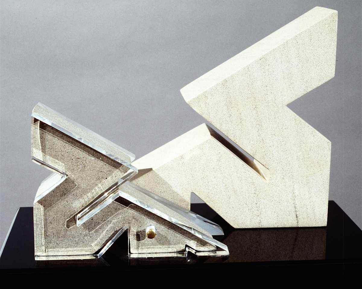 LIMESTONE AND LUCITE FIGURES HELPING EACH OTHER by Robin Antar, Image 1.