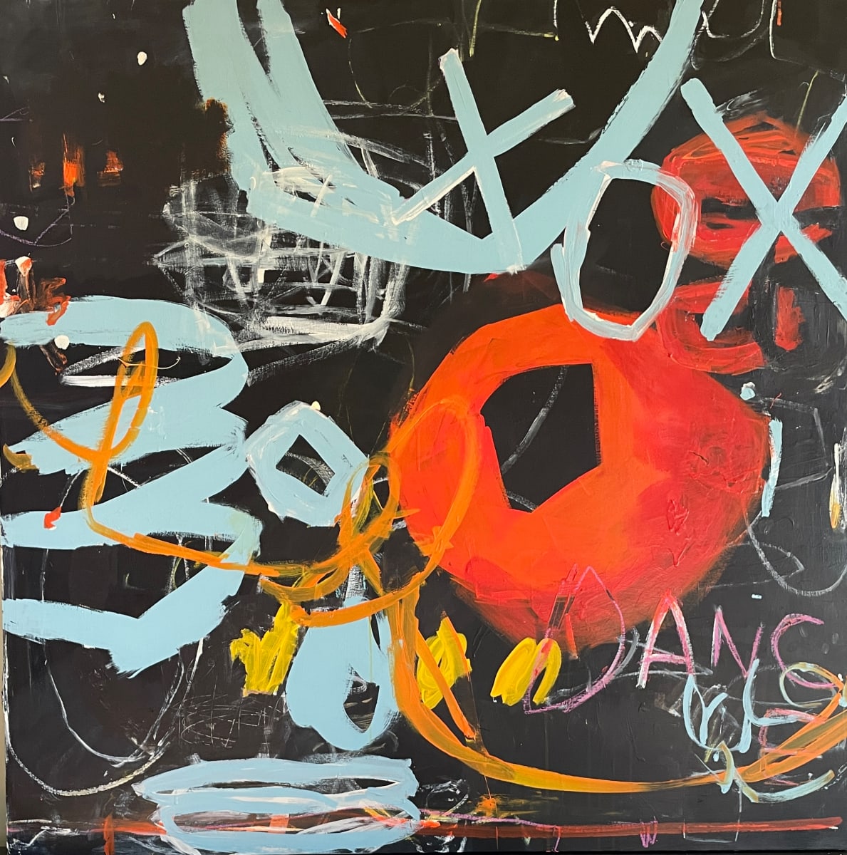 Some Like It Hot by Miriam Traher  Image: Hot summer night dance party, where you dance like no one is watching.   Now that’s a party.  I don’t always paint these big and bold pieces. But wow, do they move the needle to creativity? 


