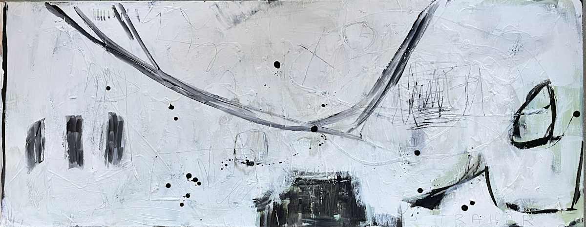 Even In The Quietest Moments by Miriam Traher  Image: Texture rules create a rich ground with layered papers built, the depth and marks that start everything.  From here, the layers are built with large, bold shapes to create a jumping-off point.   The simplification allows the space of the organic marks, sgraffito, graphite and layered marks to take center stage.  