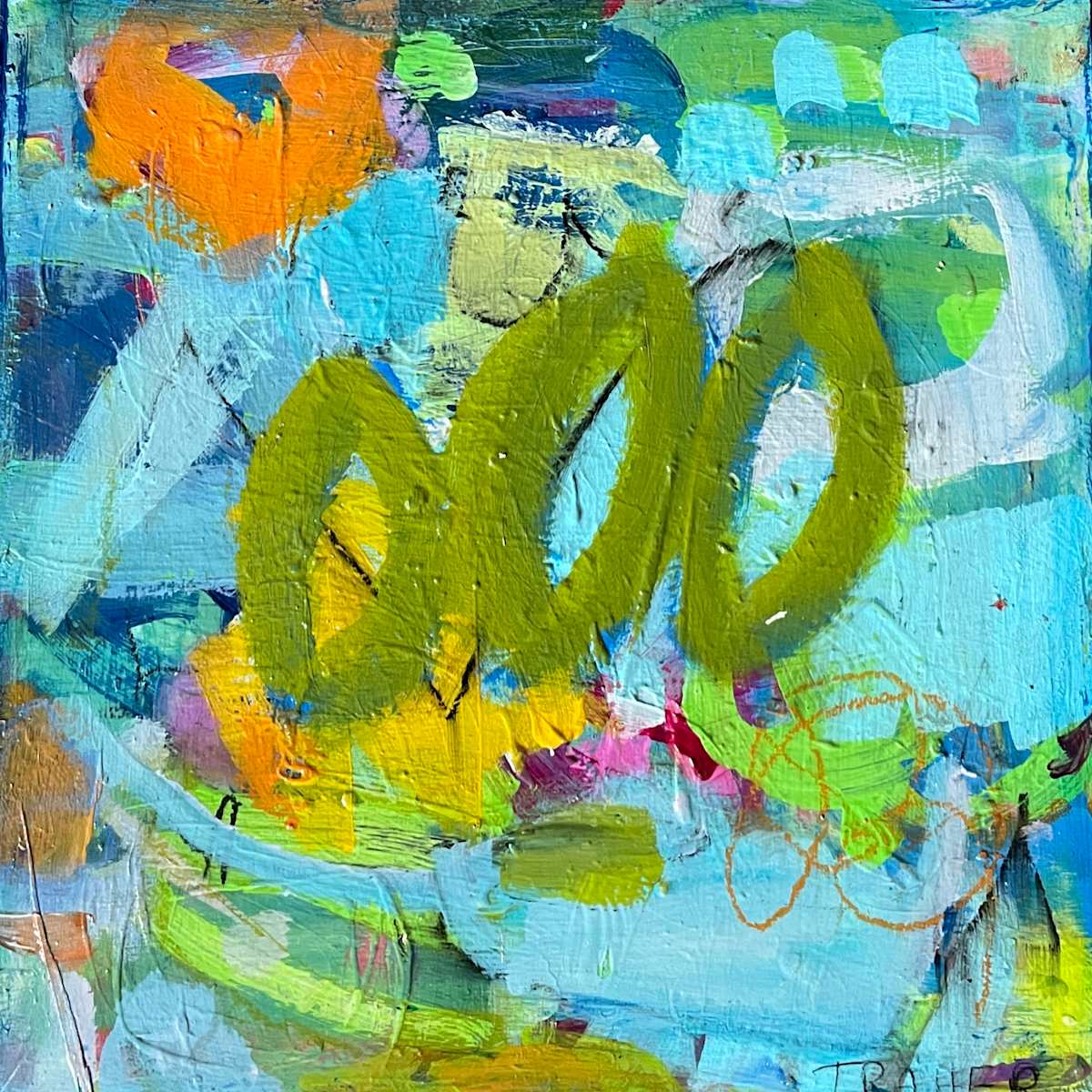 It Is A New Day , green swirls by Miriam Traher 
