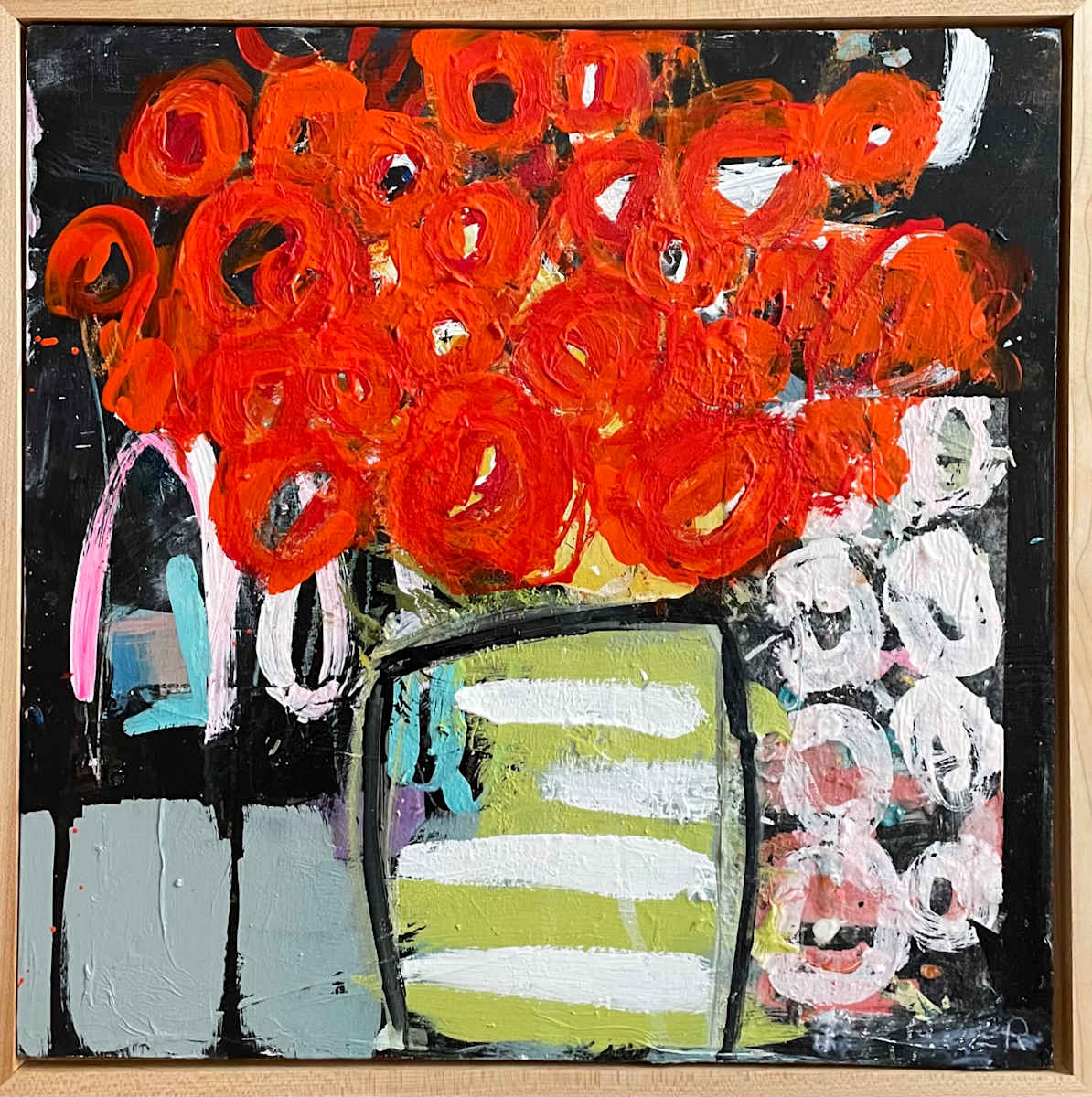 Sometimes Too Much Is Just Enough by Miriam Traher  Image: Where restraint is forgotten, freedom is embraced, and excess is woven together, creating fun, colour, and it's a party about to happen. I kept thinking I should stop, and then I didn’t.
The painting kept asking for more, so I listened. More colour, more marks, more layering — until suddenly it all made sense. Turns out, too much was exactly what it needed.