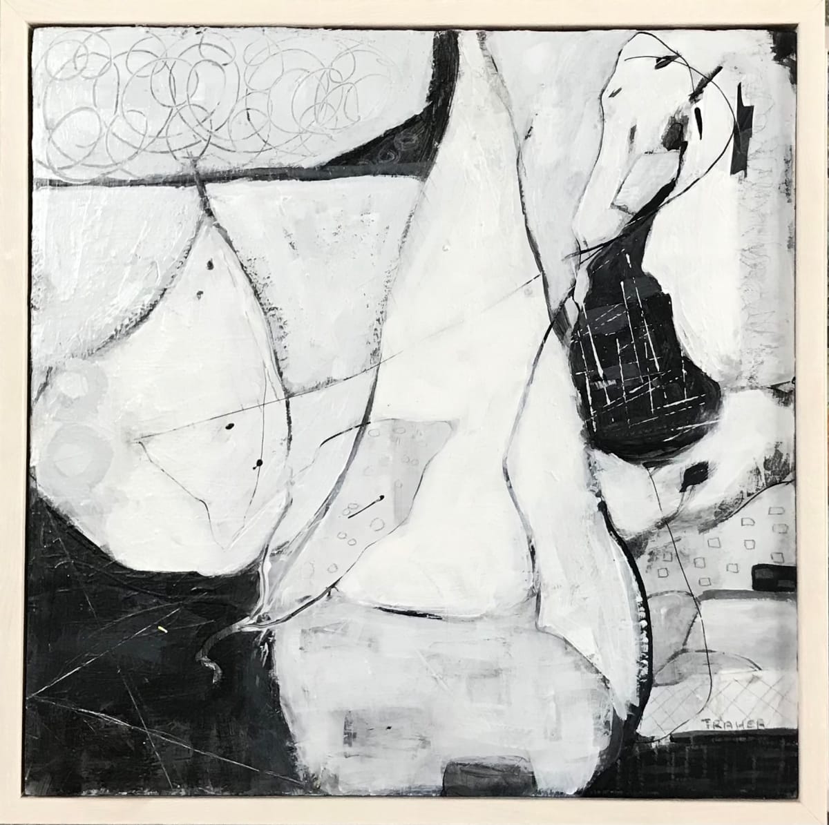 Pear-fection  Image: Mixed media acrylic on hardboard, 16" x 16" framed with an off-white frame.