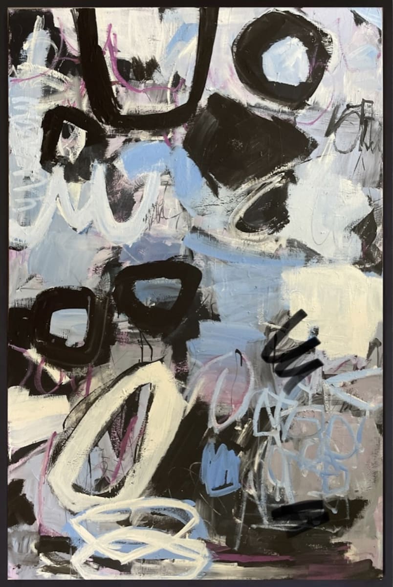 The Freedom Within by Miriam Traher  Image: This statement piece of blues with black leading you through the piece evokes messages of strength and commitment. The movement of shape and line share the expression with the viewer of the dynamism of the land and water and the elements. 