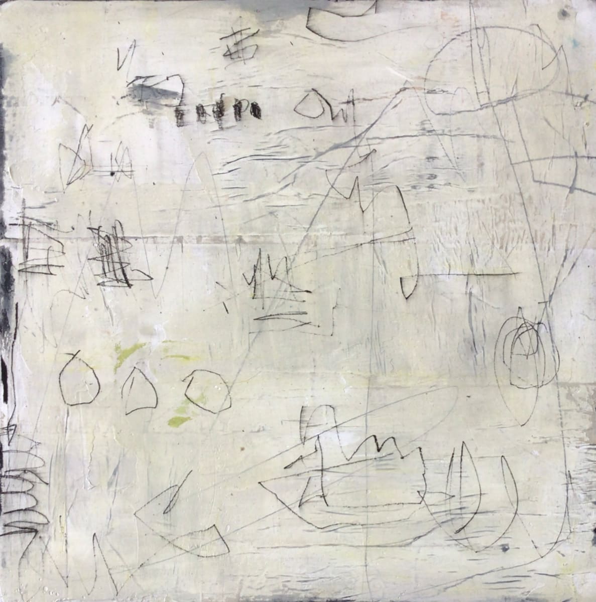 With Out Adult Supervision by Miriam Traher  Image: Layered paper series exploring line and space, where the edges meet—mixed media, collage, graphite, pencil. Miriam Traher is an intuitive artist, creating mixed media abstracts: led by color, shapes, marks and lines as they are layered and responded to. Her work is vibrant, expressive and full of visual texture, bringing life and joy to homes. The sides are natural hardwood.