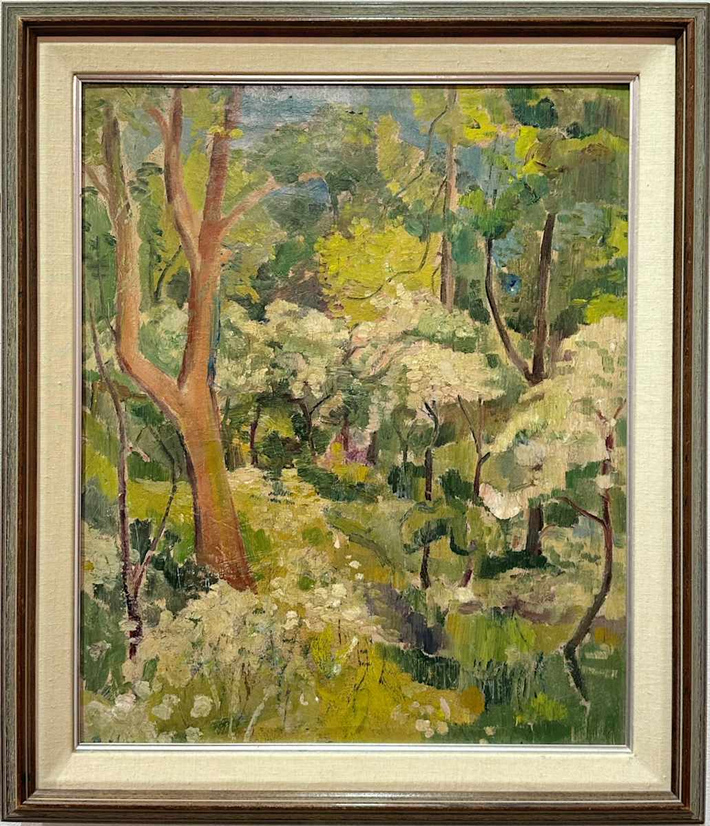 Petersham Woods in Spring, May tree in bloom by Llewellyn Petley-Jones (1908-1986) 