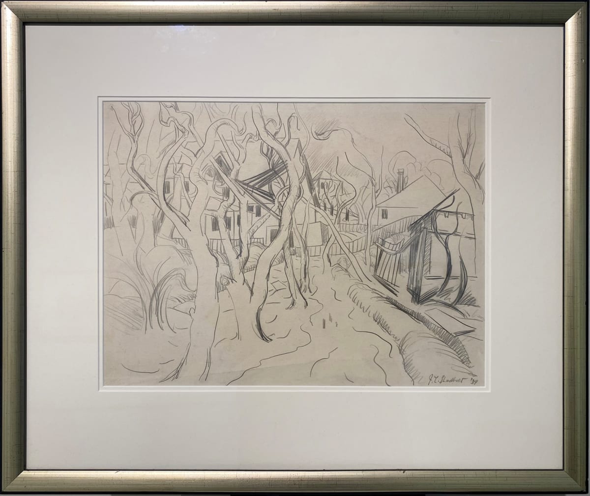 Trees and houses, Victoria BC by Jack Leonard Shadbolt (1909-1998) 