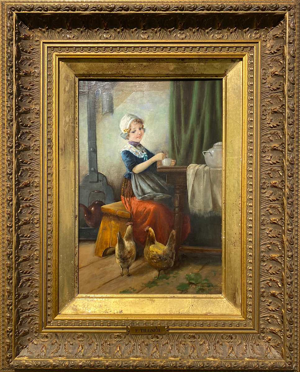 Dutch Girl with Hens by F. Tilgner (1871 - 1957) 