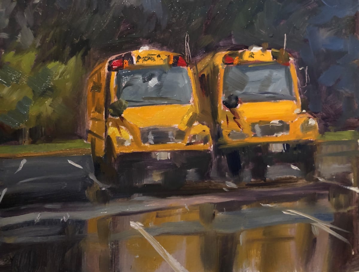 School buses in Wet Parking Lot 