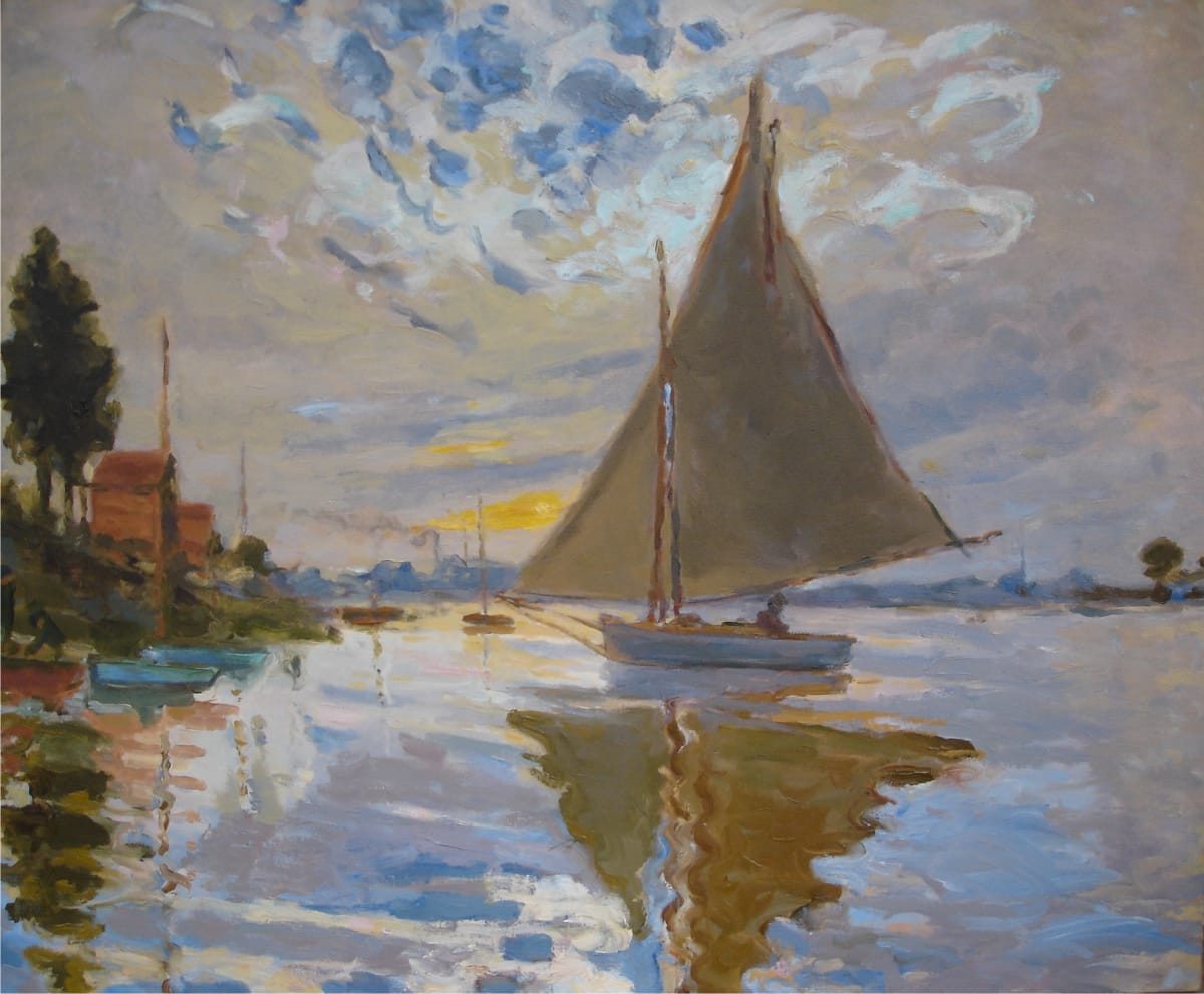 Sailboat at le Petit Gennevilliers- After Claude Monet 