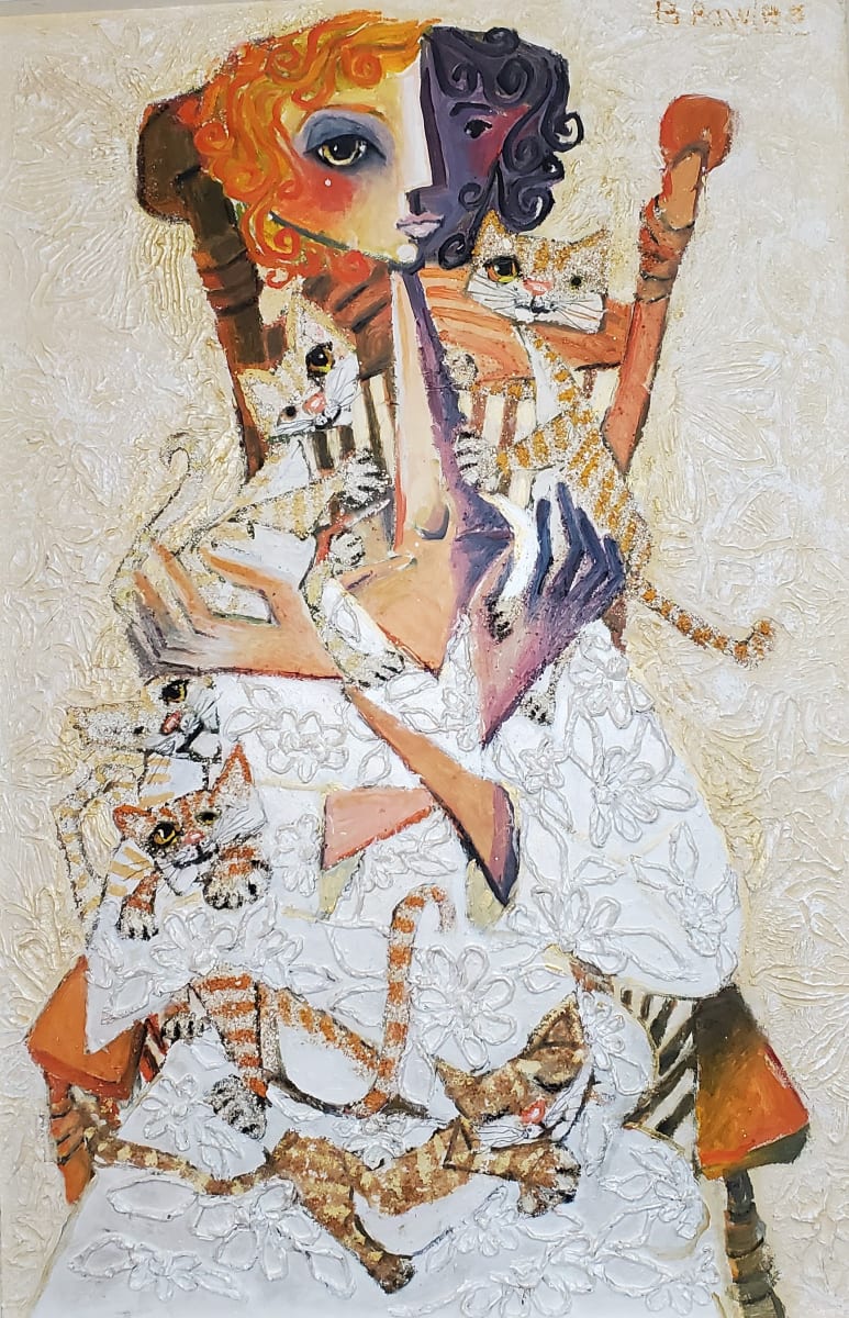 Lady With 5 Cats by Bernard Bowles 