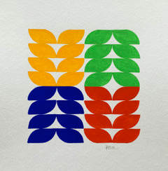 Puawai Harakeke by Jon Tootill  Image: Yellow/Green/Blue/Red (left to right) Signed lower right