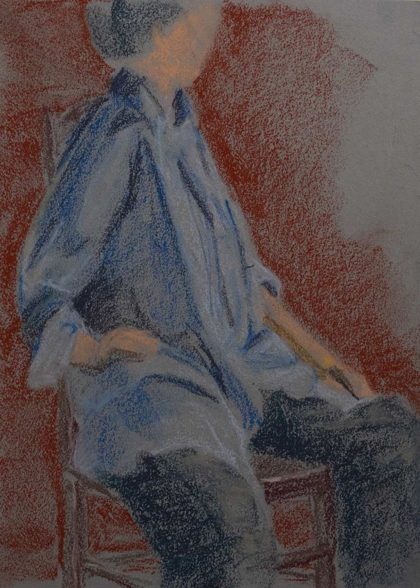 Light Blue Smock by Don Leverich  Image: She sitts wondering what to do next.
