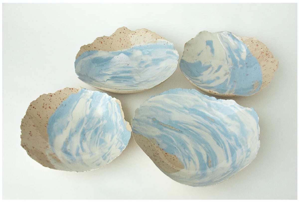Wave Bowls 2010-2013  Image: Wave Bowls : At the Beach
Sand Colored Clay with Blue and White Clay Slips plus gloss glaze