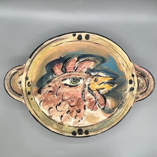 Chicken Deep Bowl or Platter with Handles by Ron Meyers 