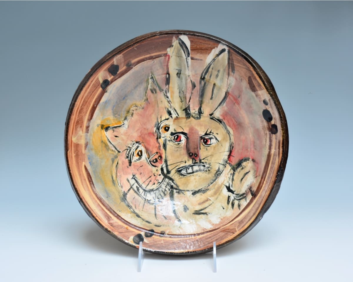 Cat and Rabbit or Hare Bowl by Ron Meyers 