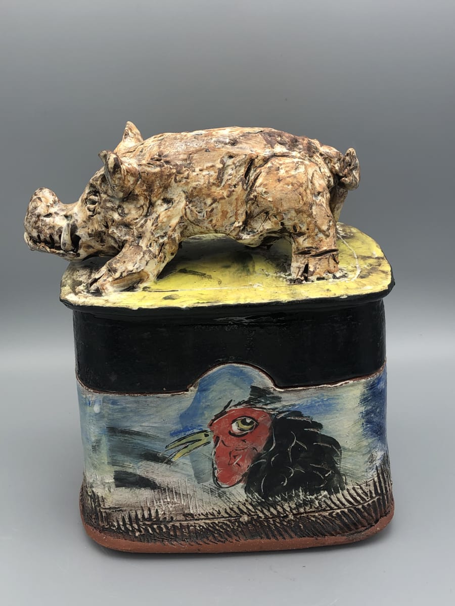 Box with Boar Sculpture by Ron Meyers 