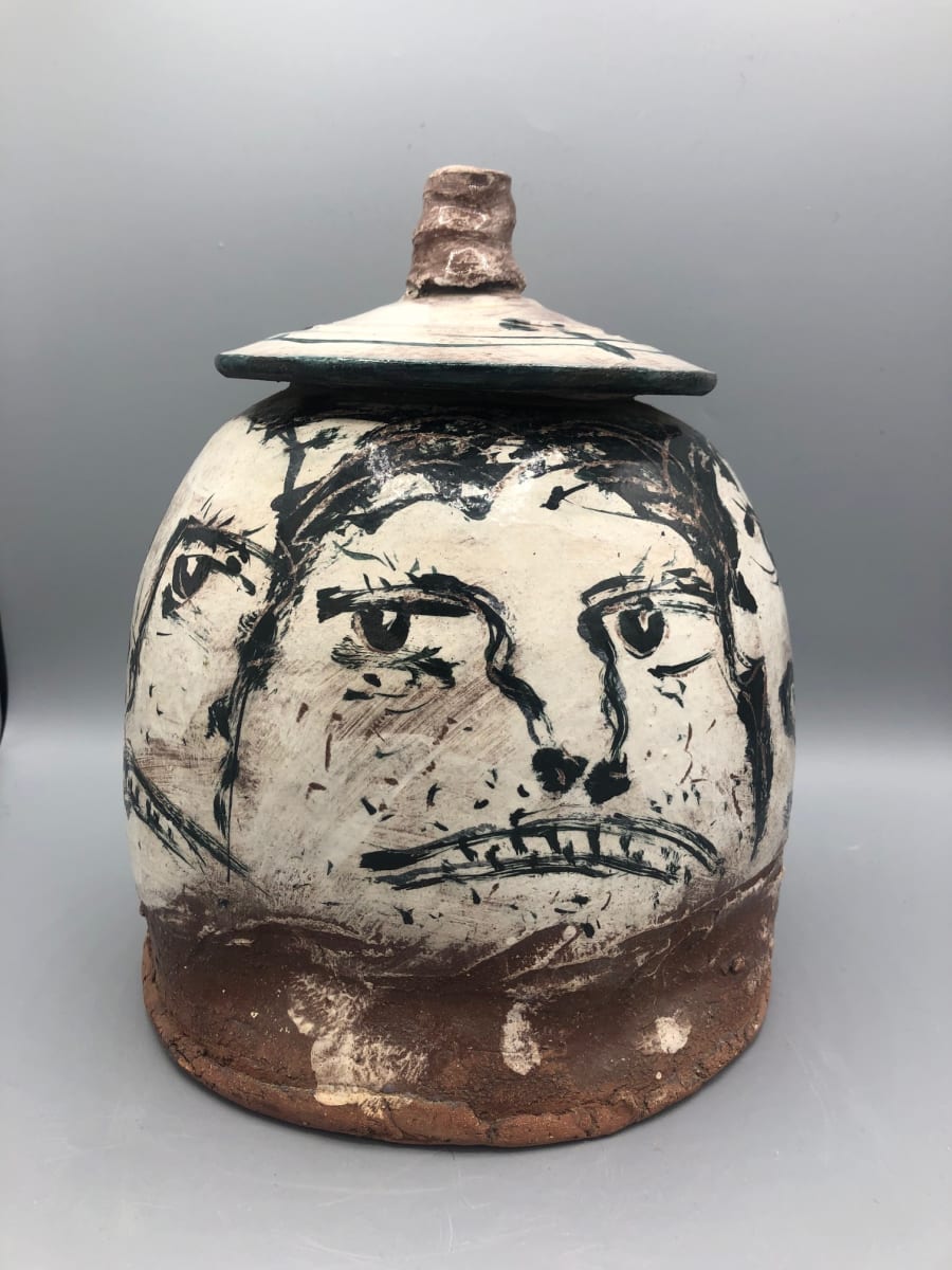 Five-Faced Black and White Lidded Vessel by Ron Meyers 