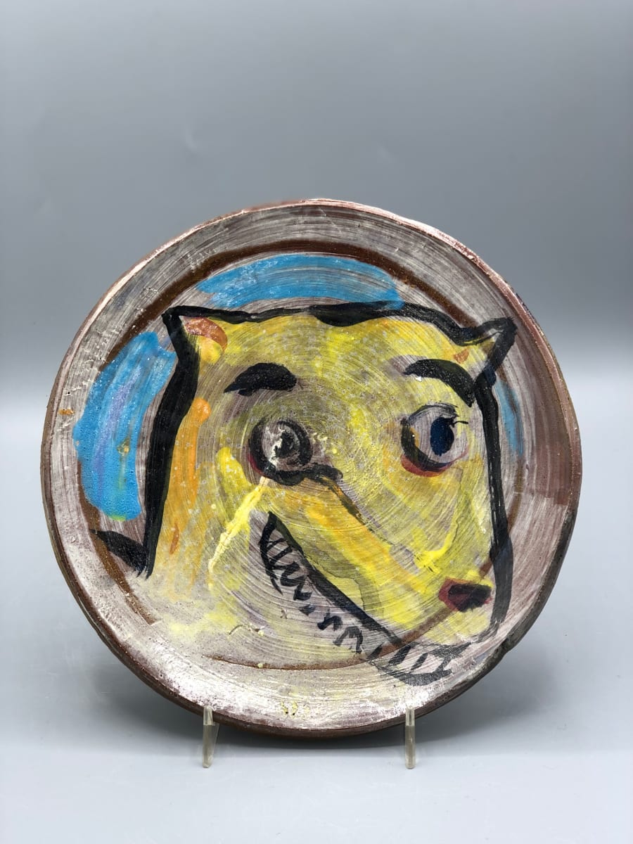 Yellow Dog Plate with Owl on the Back by Michael Bridges 
